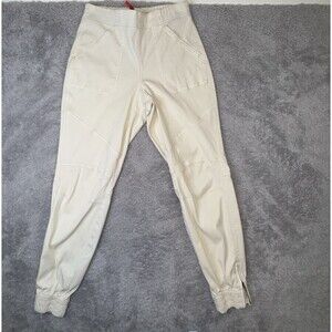 Spanx Women’s Ivory Cream Twill Cargo Joggers Pants Zipper Ankles Size Large